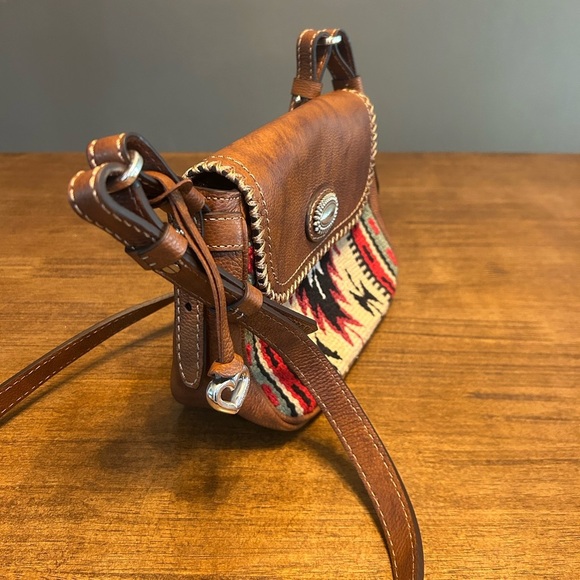 Brighton Vintage Colton Flap Saddle Bag Crossbody Aztec Brown Leather Purse - Picture 5 of 13